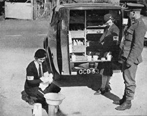 Soldier Given Tea from a Mobile Canteen Soldier Given Tea from a Mobile Canteen