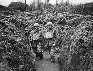 Two soldiers in flooded trench, Western Front, WW1 Two soldiers in flooded trench, Western Front, WW1