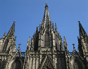 Spain. Barcelona. Cathedral. Facade. Neogothic style. 1885-1 Spain. Barcelona. Cathedral. Facade. Neogothic style. 1885-1