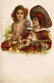 Spanish Children sing and play music - kitsch postcard Spanish Children sing and play music - kitsch postcard
