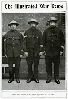 Special Constables in tin hats, Illustrated War News, WW1 Special Constables in tin hats, Illustrated War News, WW1