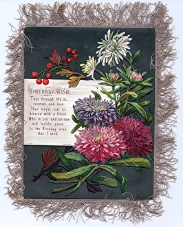 Spray of flowers on a fabric birthday card Spray of flowers on a fabric birthday card