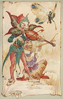 Two sprites playing a violin and a flute Two sprites playing a violin and a flute