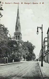 Prints of St Saviours Church - St Georges Square, Pimlico, London - viewed from the north United Kingdom Prints: St Saviours Church Print - Pimlico, London