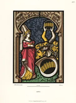 Stained glass window portrait of a lady with armorial Stained glass window portrait of a lady with armorial