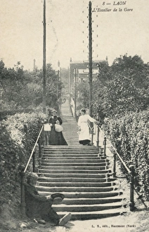 Stairway up to the Railway Station at Laon, France Stairway up to the Railway Station at Laon, France