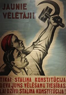 Stalins propaganda poster. Second Soviet Occupation. Latvia