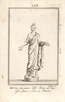 Statue of a Greek muse with siren's feathers in her hair Statue of a Greek muse with siren's feathers in her hair