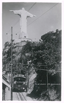 Statue and train, Corcovado, Rio de Janeiro, Brazil