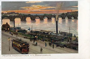 Steam ship landing on River Elbe - Dresden, Germany Steam ship landing on River Elbe - Dresden, Germany