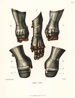 Steel plate gauntlets of the late 15th century Steel plate gauntlets of the late 15th century