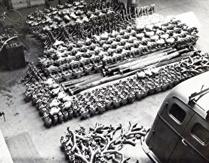 Stocks of fire brigade hose fittings, LFB HQ workshops Stocks of fire brigade hose fittings, LFB HQ workshops