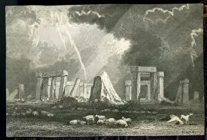 Stonehenge, Wiltshire, with flock of sheep