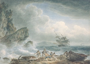 <b class=qtipBold><figcaption>Stormy Scene on Rocky Coast</figcaption></b><br>Stormy Scene on Rocky Coast (1792). Pocock, Nicholas 1740 - 1821. Date: 1792<br><em>© National Museums NI / MARY EVANS</em> Stormy Scene on Rocky Coast