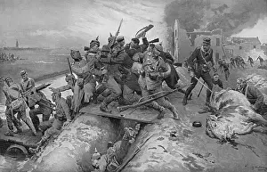 Prints of Desperate struggle between German and Belgian troops in a German attack on the Yser Canal, Belgium Battlefield Prints: Struggle for the Yser Canal Print, 1914