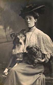 Studio portrait, woman with two dogs Studio portrait, woman with two dogs