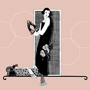 Stylish 1920s Lady on blush pink background Stylish 1920s Lady on blush pink background