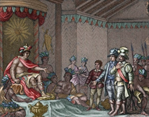 Submission of Atahualpa. Colored engraving, 1807 Submission of Atahualpa. Colored engraving, 1807