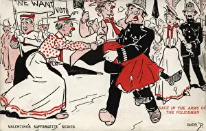 Suffragettes In Action Prints: Suffragette, Safe in the Arms of a Policeman