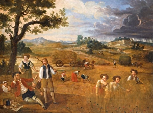 <b class=qtipBold><figcaption>Summer, 18th century French School</figcaption></b><br>Summer, 18th century French School (possibly by Francois Octavien, 1695-1736). Showing people harvesting in the fields, with a storm in the distance.<br><em>© Mary Evans Picture Library</em> Summer, 18th century French School