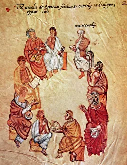 Surveyors sitting in a circle during a meeting. Miniature of Surveyors sitting in a circle during a meeting. Miniature of