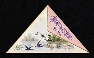 Swallows in flight on a triangular New Year card Swallows in flight on a triangular New Year card