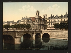 The swing bridge and Madeleine church, Besancon, France The The swing bridge and Madeleine church, Besancon, France The