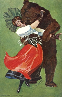 Swiss Woman dancing with a brown bear Swiss Woman dancing with a brown bear