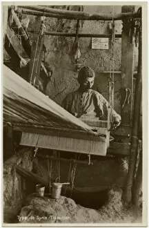 Weaving Gallery: Syrian Textile Weaver at work on his loom - Damascus