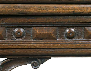 <b class=qtipBold><figcaption>Table, detail</figcaption></b><br>Draw-leaf table made from oak with carved friezes, made in England c.1600-1650. Date: c.1600-1650<br><em>© The Geffrye Museum of the Home / Mary Evans Picture Library</em> Table, detail