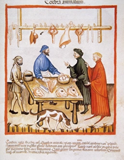 Tacuinum Sanitatis. 14th century. Butchery Tacuinum Sanitatis. 14th century. Butchery
