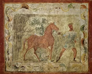 Taming horse. Roman painting. Domus. 4th C. Merida (Augusta