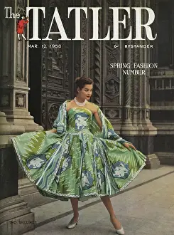 Prints of Front cover of The Tatler, 12 March 1958, Spring Fashion Number featuring a summer dance dress by master of the colourful print, Italian designer Emilio Pucci Florence Prints: Emilio Pucci Print, Spring 1958 Tatler Cover