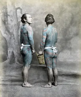 Tattooed men, Japan circa ,1880. Date: circa1880 Tattooed men, Japan circa ,1880. Date: circa1880