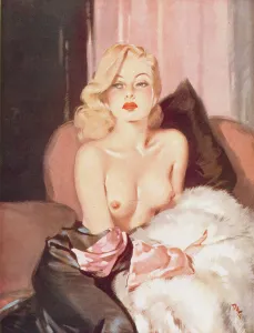 <b class=qtipBold><figcaption>Tea Rose by David Wright</figcaption></b><br>Tea Rose by David Wright. Wright produced a series of over 160 illustrations or 'pin-ups' for 'The Sketch' during the 1940's. David Wright's 'Lovelies' proved hugely popular and adorned practically every military mess, bunker, dormitory or club room in the country during World War II.<br><em>© Estate of David Wright/ILN/Mary Evans Picture Library</em> Tea Rose by David Wright
