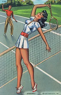 Tennis-playing brunette beauty prepares to smash Tennis-playing brunette beauty prepares to smash