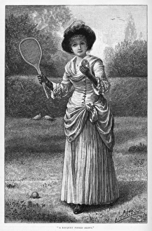 <b class=qtipBold><figcaption>Tennis / about to Serve</figcaption></b><br>A lady prepares to serve, though we hope she is not going to do so while holding the racquet in this way !<br><em>© Mary Evans Picture Library</em> Tennis / about to Serve