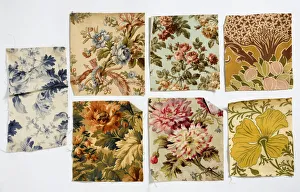 <b class=qtipBold><figcaption>Textile swatches</figcaption></b><br>A selection of seven textile samples which were found loose with in the volume and not associated with a particular page. Date: 1887-1894<br><em>© The Geffrye Museum of the Home / Mary Evans Picture Library</em> Textile swatches