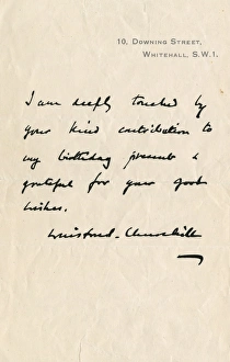 Thank you letter from Winston Churchill, Prime Minister Thank you letter from Winston Churchill, Prime Minister