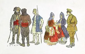 Prints of Thessaloniki - Macedonian Peasants and British Soldier Date: circa 1916 Macedonia Prints: Thessaloniki Print - Macedonian Peasants and British Soldier circa 1916
