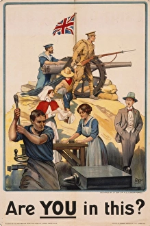 <b class=qtipBold><figcaption>Are YOU in this?</figcaption></b><br>Are YOU in this? A poster designed by Robert Baden-Powell during the First World War showing British citizens joining in the war effort, whether it be in the army or navy; nursing; munitions; or the scouts. A man in civilian clothes walks by looking somewhat guilty.<br><em>© Mary Evans Picture Library/ONSLOW AUCTIONS LIMITED</em> Are YOU in this?