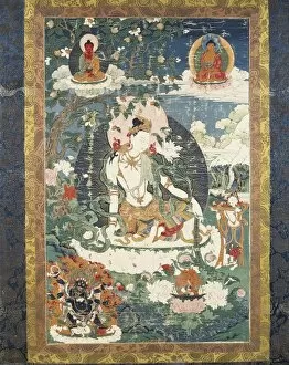 Buddhist Gallery: Tibetan tanka with an illustration of a relaxed