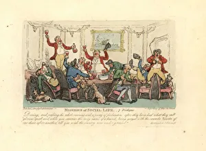 Tired and drunken man at a raucous dinner party with Tired and drunken man at a raucous dinner party with