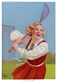 <b class=qtipBold><figcaption>Topping Book/Lacrosse</figcaption></b><br>English schoolgirl playing lacrosse Date: circa 1935<br><em>© Mary Evans Picture Library/LESLEY BRADSHAW</em> Topping Book/Lacrosse
