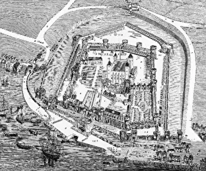 <b class=qtipBold><figcaption>The Tower, Circa 1600</figcaption></b><br>A bird's-eye view of the Tower of London during the reign of Queen Elizabeth<br><em>© Mary Evans Picture Library</em> The Tower, Circa 1600