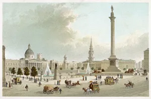 <b class=qtipBold><figcaption>Trafalgar Square/Chromo</figcaption></b><br>A view of Trafalgar Square looking up towards the National Gallery, showing Nelson's Column, the lions and the fountains.<br><em>© Mary Evans Picture Library</em> Trafalgar Square/Chromo