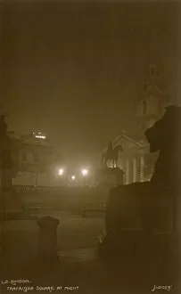 Mysterious Gallery: Trafalgar Square, London on a foggy night