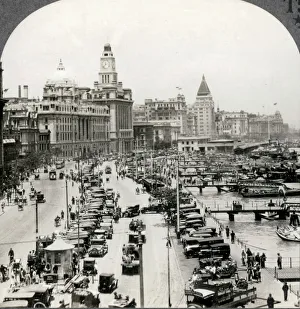 Traffic and boats along the Bund, Shanghai, China, c.1920 Vintage early 20th century Traffic and boats along the Bund, Shanghai, China, c.1920 Vintage early 20th century
