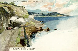 Train on the Genoa to Nizza railway, Italian Riviera Train on the Genoa to Nizza railway, Italian Riviera