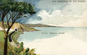Train on the Genoa to Rome railway, Italy Train on the Genoa to Rome railway, Italy